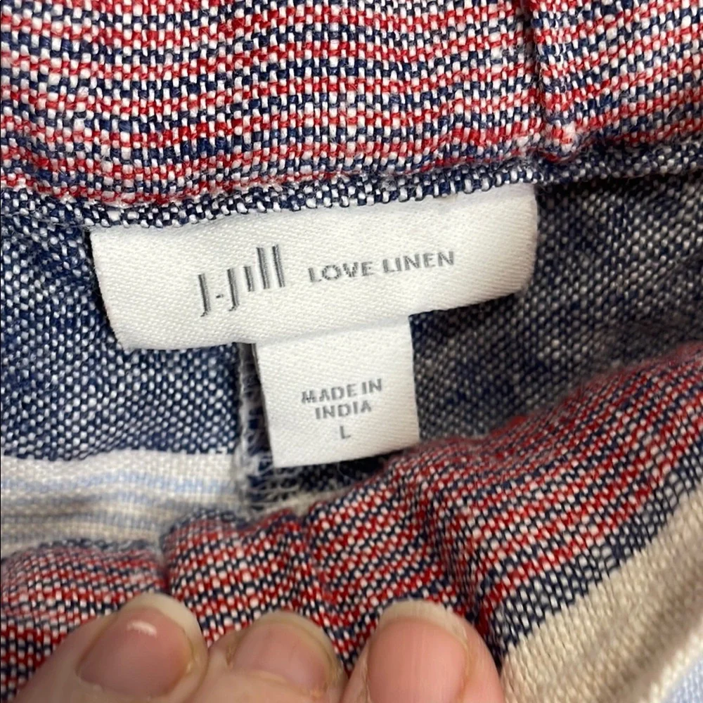 J Jill Linen Red Blue Stripe Drawstring Shorts L NWT Nautical